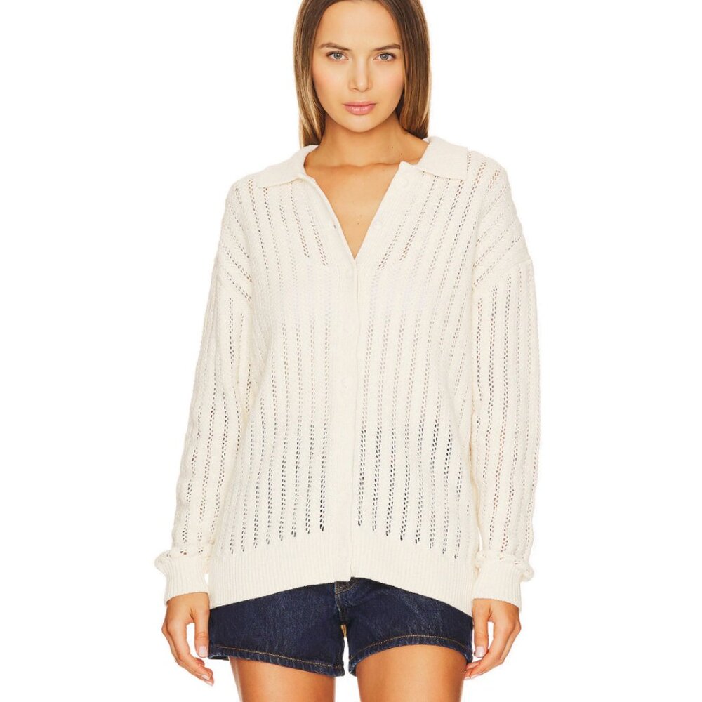 Rag & Bone Adrienne Cotton Pointelle Knit Cardigan Sweater Ivory Size Medium